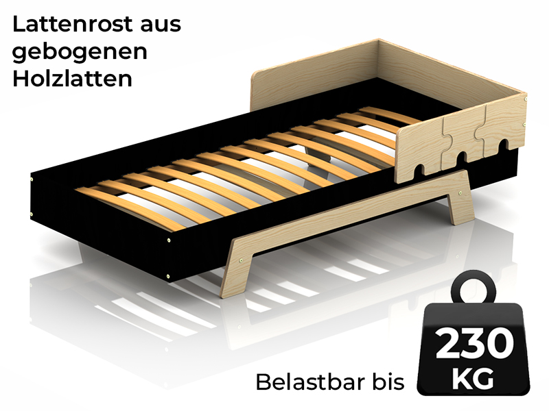 Bettgestell PUZZLE BR1 aus gebogenen Holzlatten maximale Tragfähigkeit 230 kg